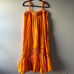 Twinset orange sleeveless lace detail midi/maxi dress